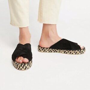 Free People Black Suede Espadrille Slides Size 7/7.5 (38) Tuscan Slip-Ons